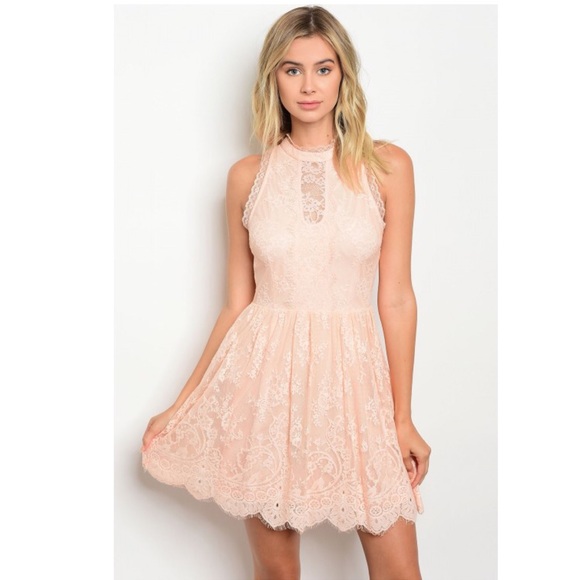 🛍SALE🛍 Peach Pink Lace Skater Dress - Picture 3 of 6